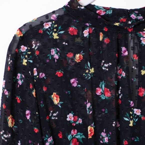 Banana Republic Black Floral Sheer Clip-Dot Midi Dress - Picture 3 of 7